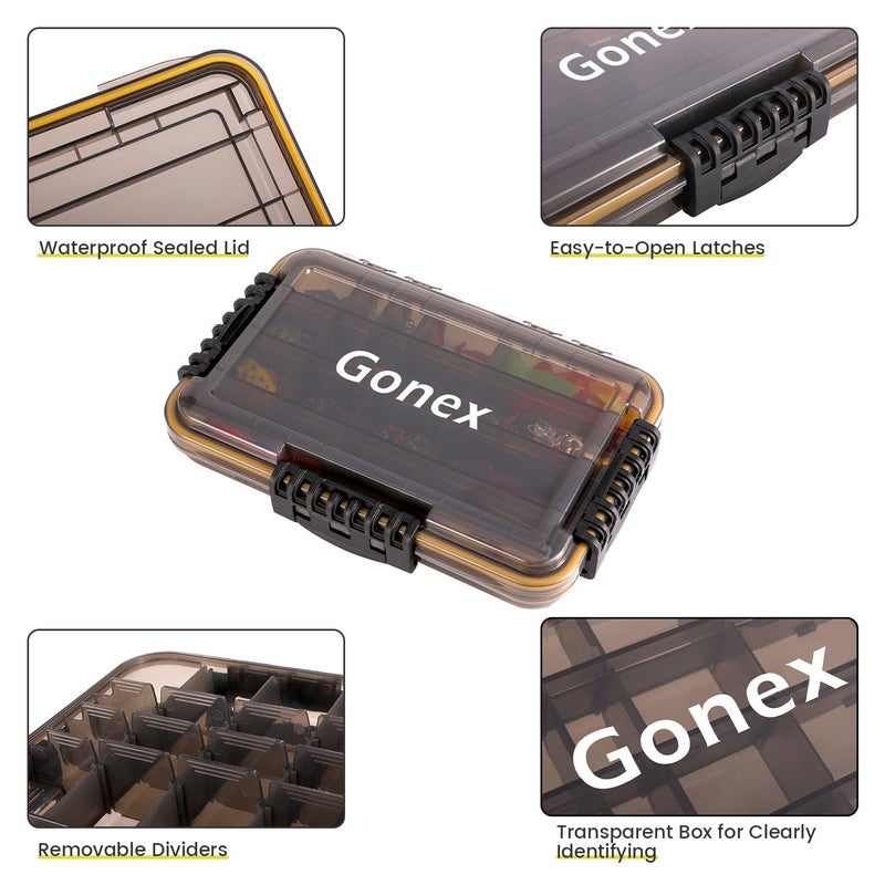 Gonex 3600 Tackle Trays 2 Packs, Sun Protection Waterproof Tackle Boxes for Fishing, Tea-Colored Clear Thicker Floating Airtight Tackle Box Organizers with DIY Dividers for Storage of Lures Hooks etc. - Image 3